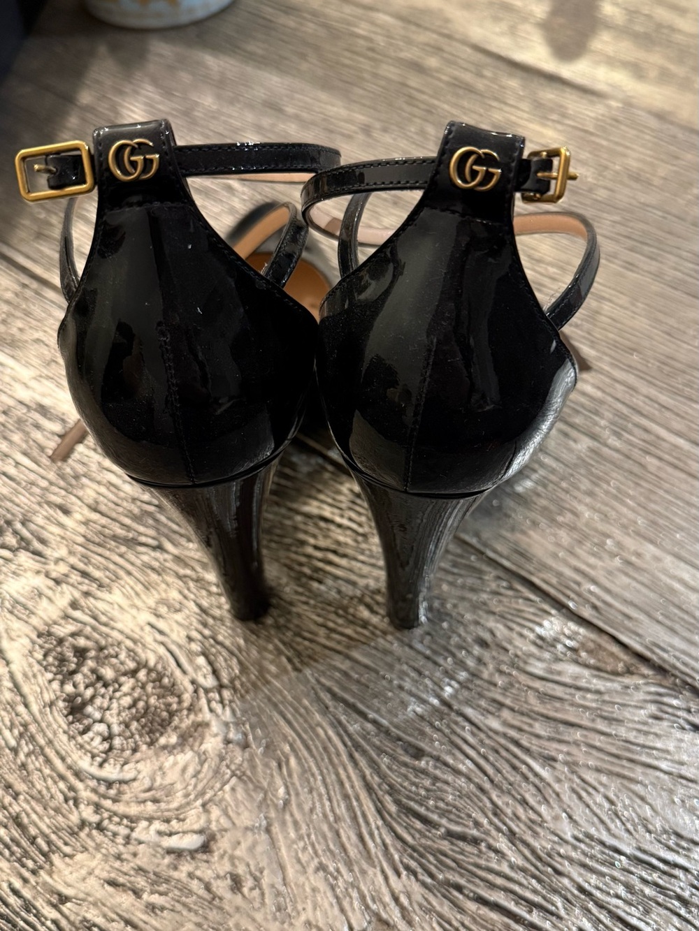 Gucci Black Patent Leather Pointed-Toe Ankle-Strap Heels - Picture 3 of 5